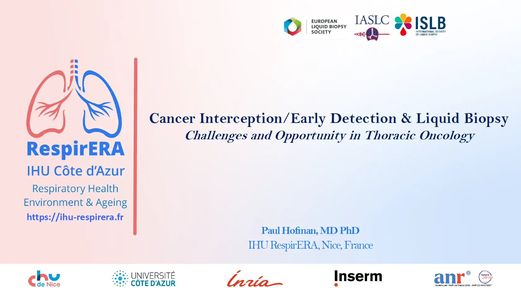 Presentation by Professor Paul Hofman on liquid biopsy and the early detection of lung cancer.